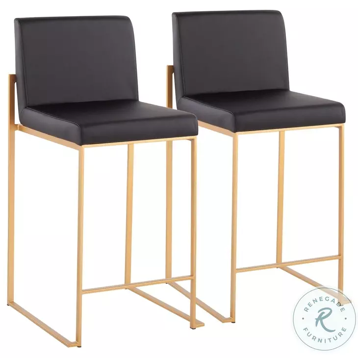 Fuji Black PU And Gold Steel High Back Counter Height Stool Set of 2