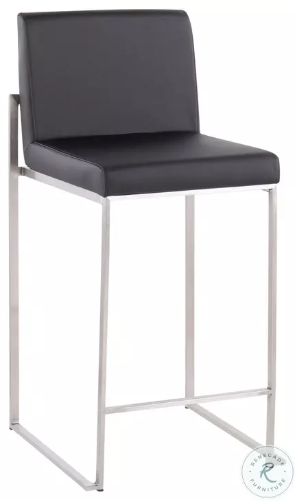 Fuji Black PU And Stainless Steel High Back Counter Height Stool Set of 2