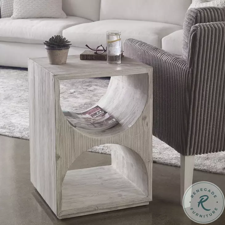 Orlanza Distressed Ivory Side Table