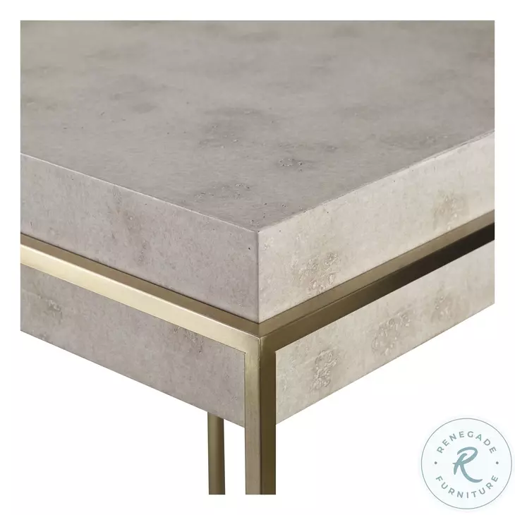 Reina Ivory and Brushed Brass Accent Table