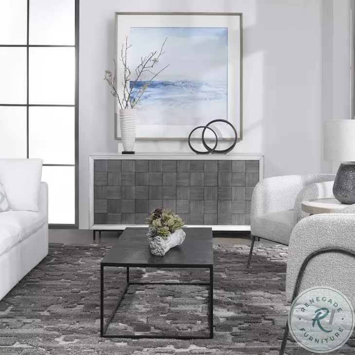 Checkerboard Whitewash and Pewter Gray 4 Door Accent Cabinet