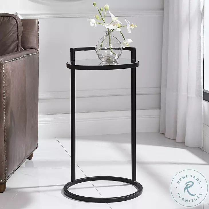 W-23001 Matte Black Mirrored Top Accent Table