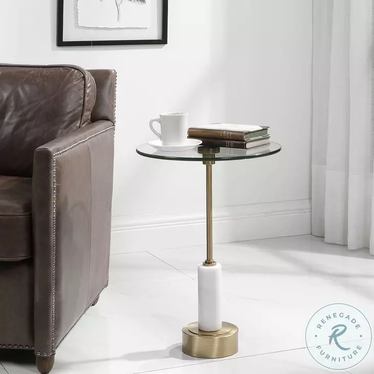 Harriston Brushed Brass and White Marble Accent Table