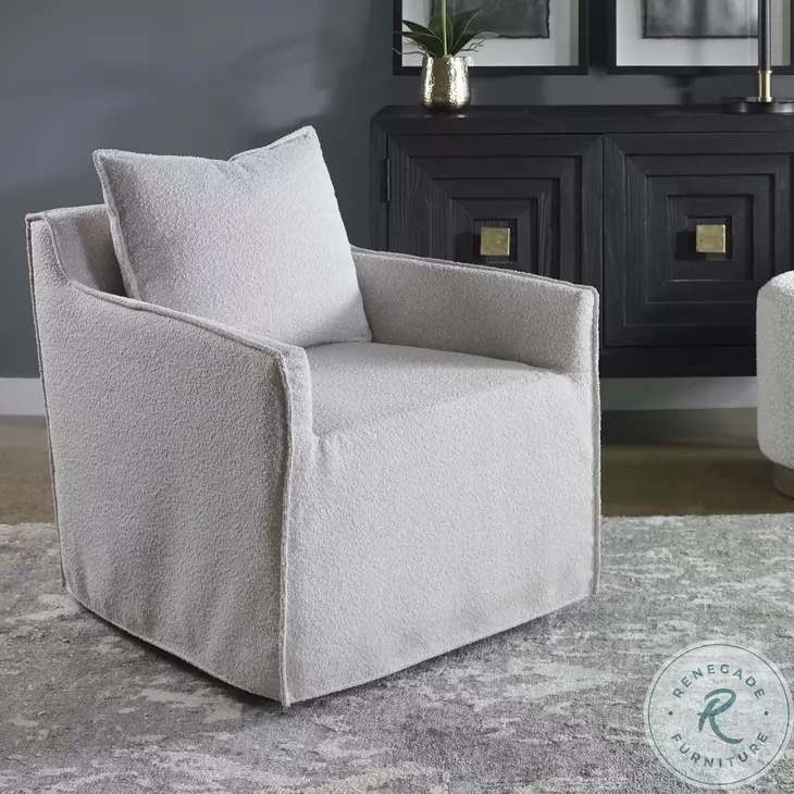 Welland Ivory and Warm Gray Swivel Chair