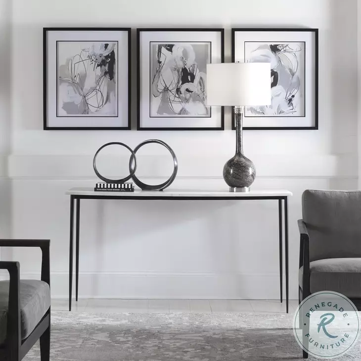 Dusk White Marble and Satin Black Console Table