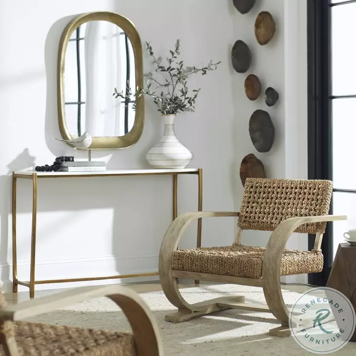 Affinity Antique Gold And White Marble Console Table