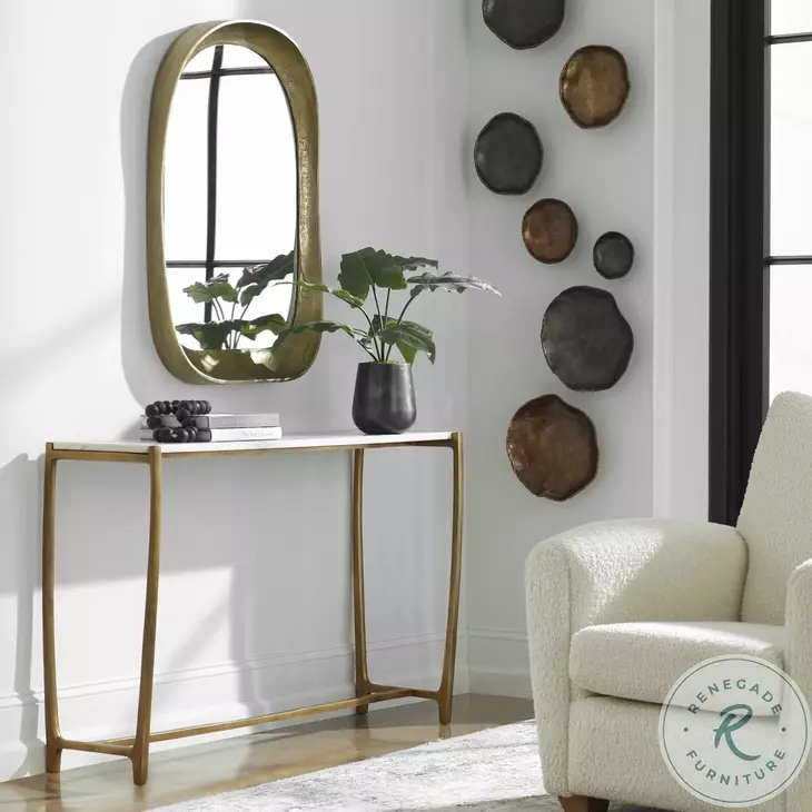 Affinity Antique Gold And White Marble Console Table