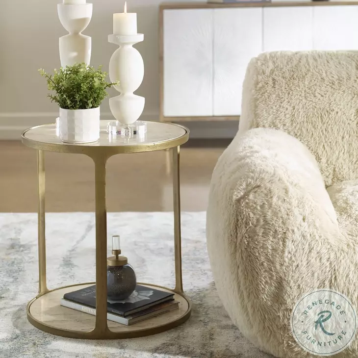 Enclave Rich Antique Brass And Beige Side Table