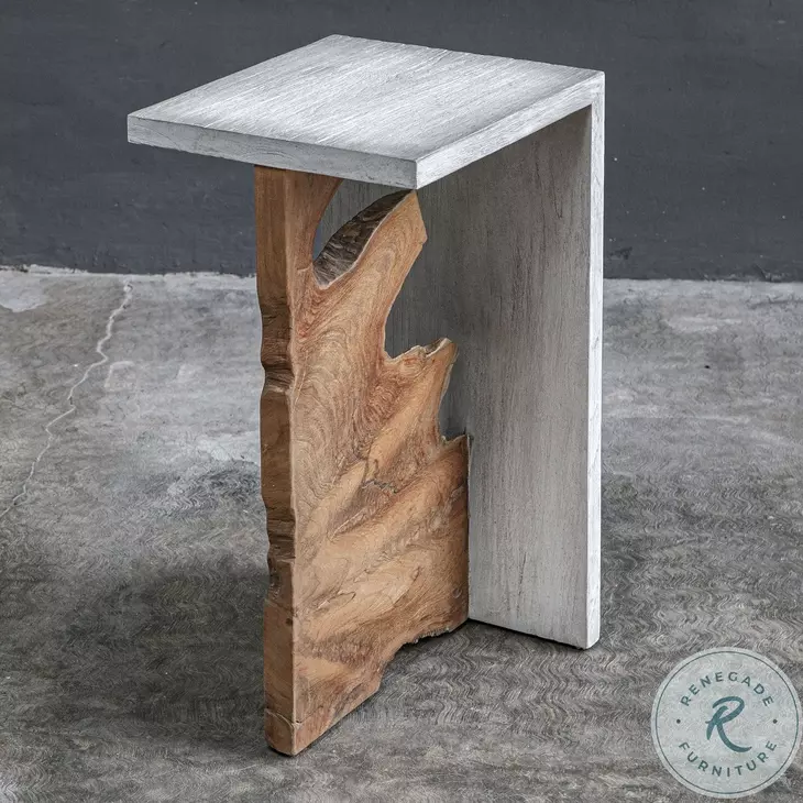 Blends Wood Tone And Aged White Accent Table