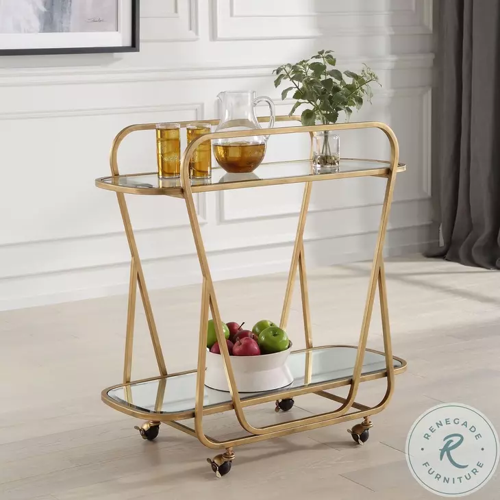Swain Antique Brass Serving Cart
