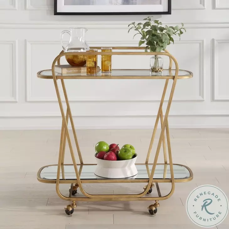Swain Antique Brass Serving Cart