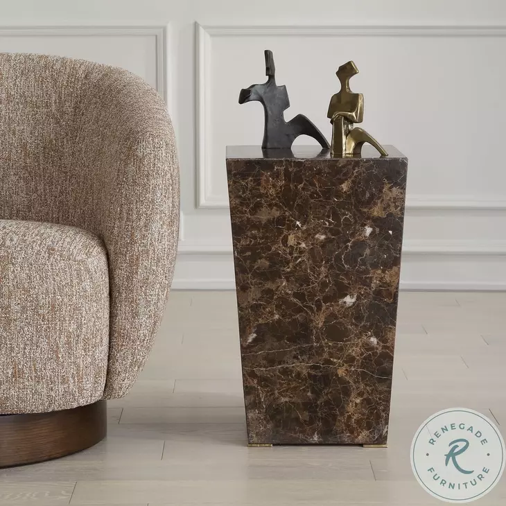 Poe Emperador Brown Marble Accent Table