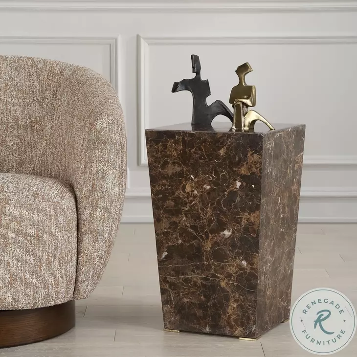 Poe Emperador Brown Marble Accent Table