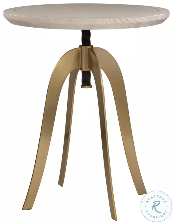 Yamura White Wash And Brass Plated Adjustable Accent Table