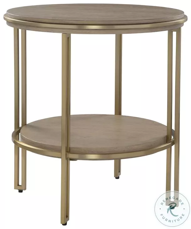Thalyn Light Oak And Plated Brushed Brass Round Side Table