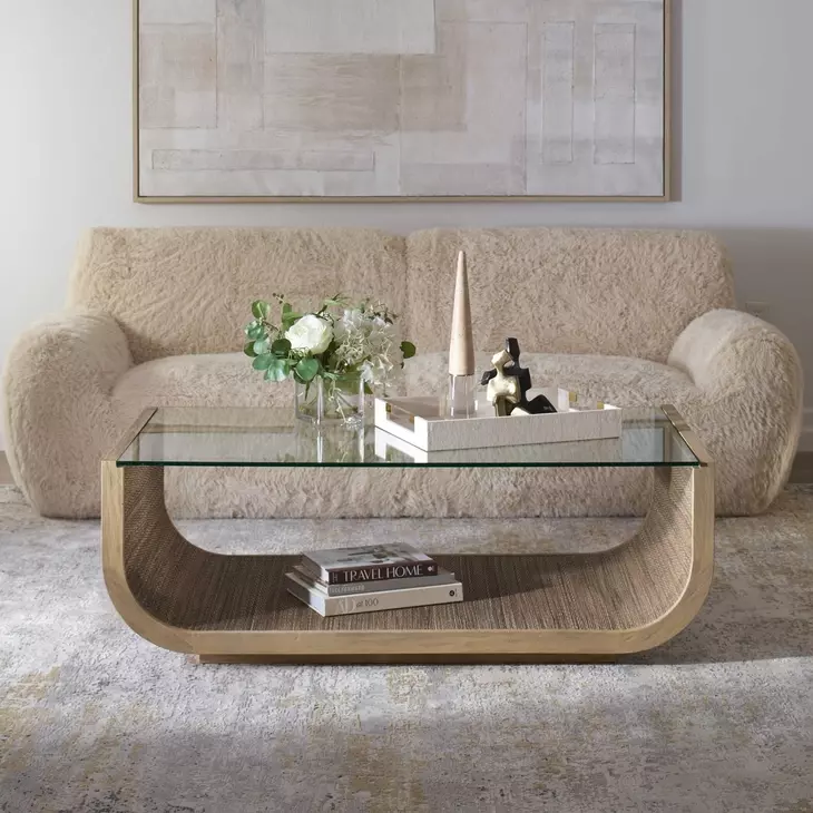 Prescott Driftwood Gray Rectangular Glass Top Coffee Table