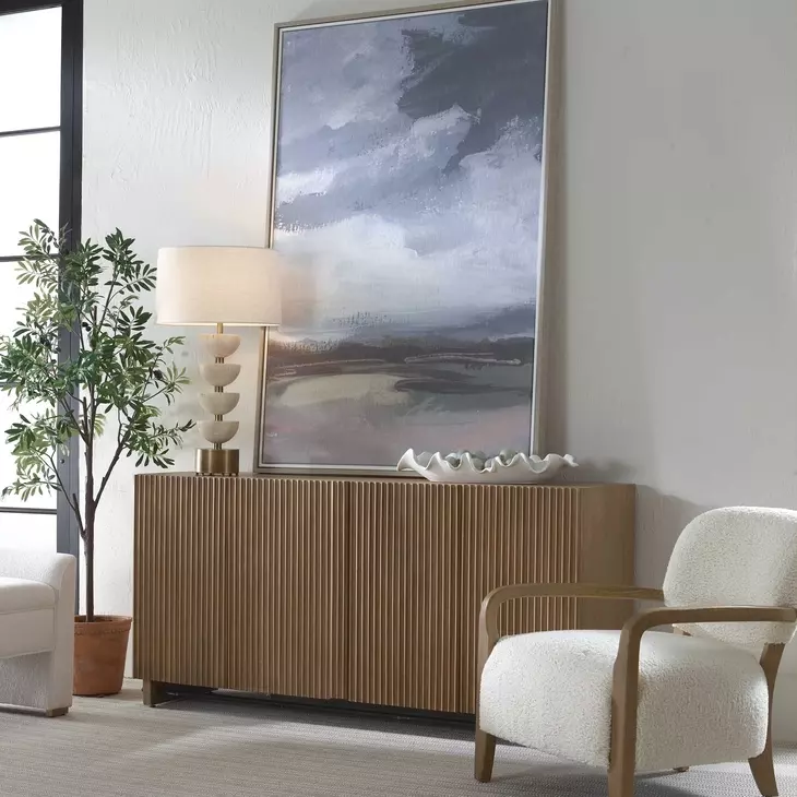 Arlington Natural Wood and Matte Black 4 Door Accent Cabinet