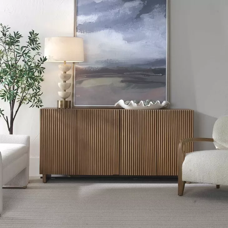 Arlington Natural Wood and Matte Black 4 Door Accent Cabinet