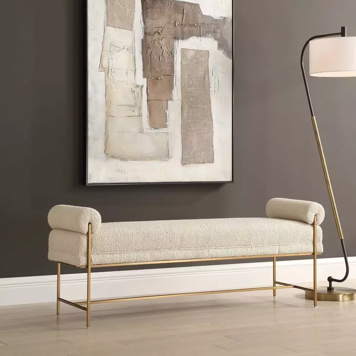 Bolster Pearl White Upholstered Accent Bench