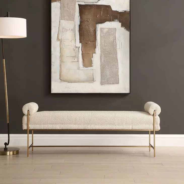 Bolster Pearl White Upholstered Accent Bench