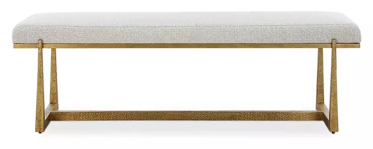 Midas White and Gold Upholstered Long Accent Bench