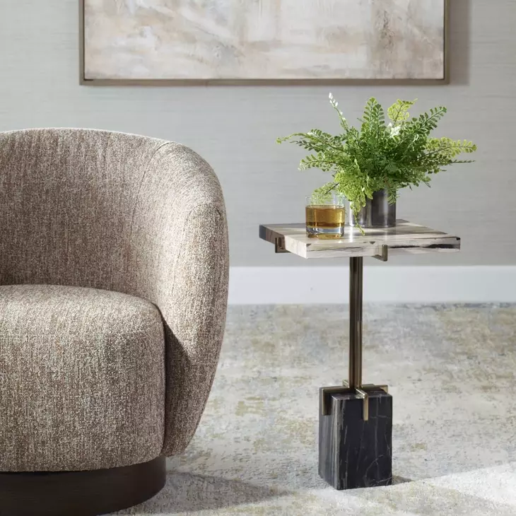 Kingsley Gray and Gold Square Accent Table