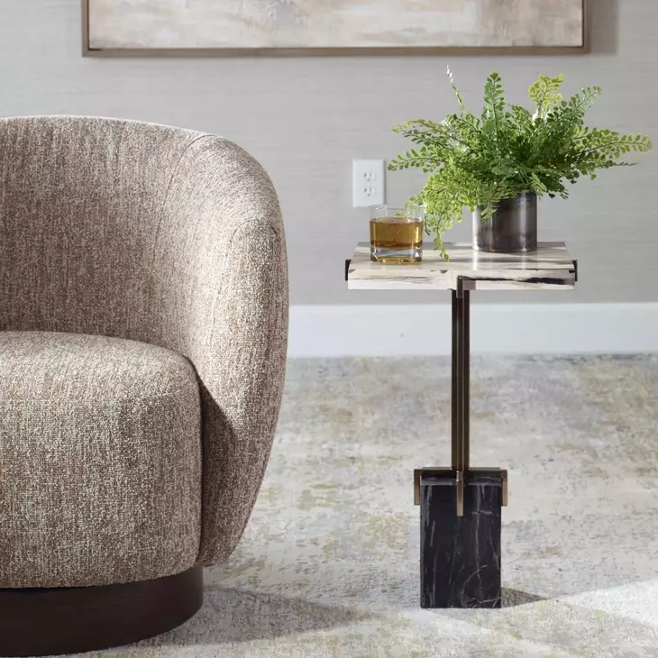 Kingsley Gray and Gold Square Accent Table