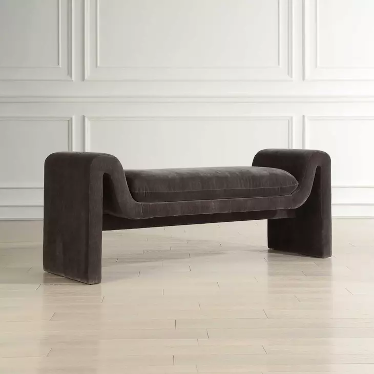 Grafton Distressed Charcoal Upholstered Accent Bench