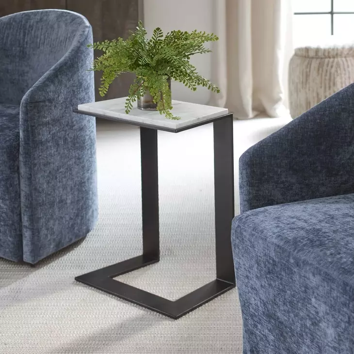 Belmont Black and White Rectangular Marble Top Accent Table