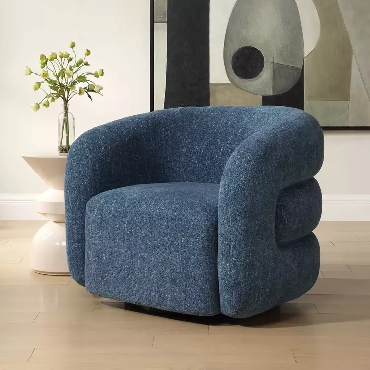 Kingsley Blueberry Upholstered Swivel Barrel Chair