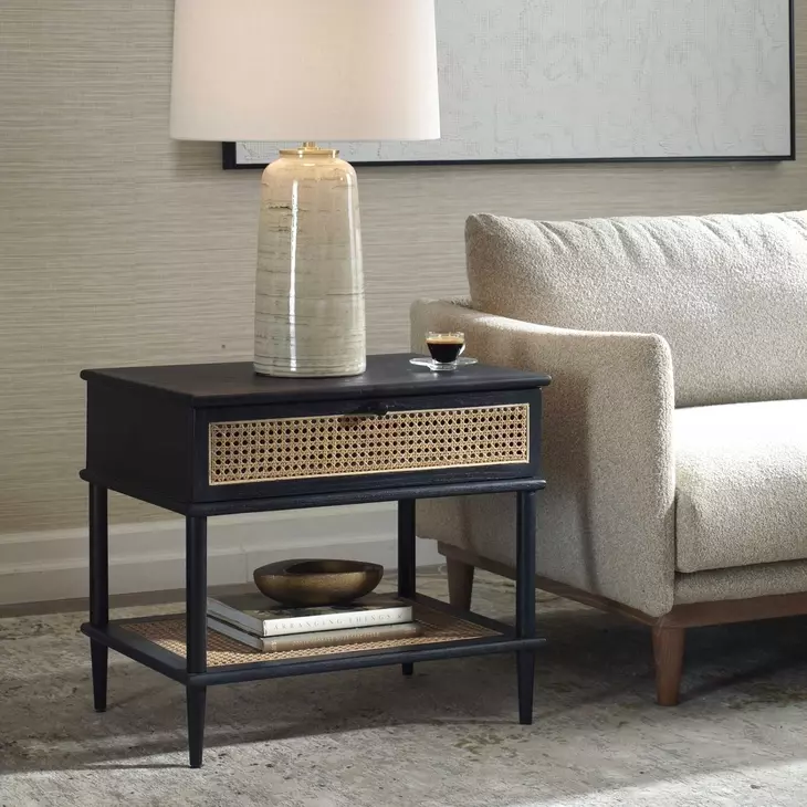 Oakley Matte Black and Brown Rectangular Side Table