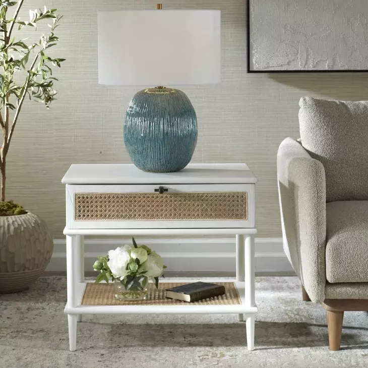 Oakley White and Brown Rectangular Side Table