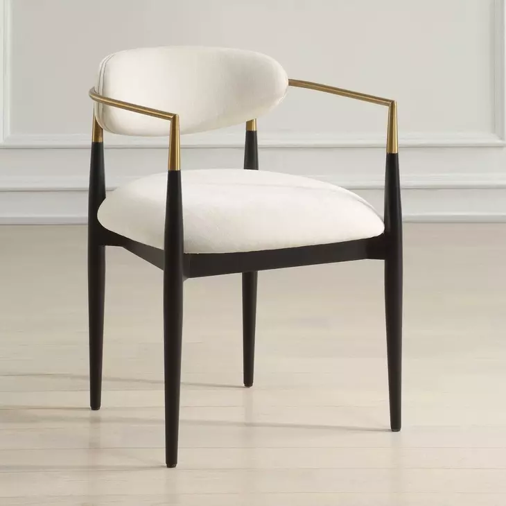 Alden Off White and Black Upholstered Dining Arm Chair