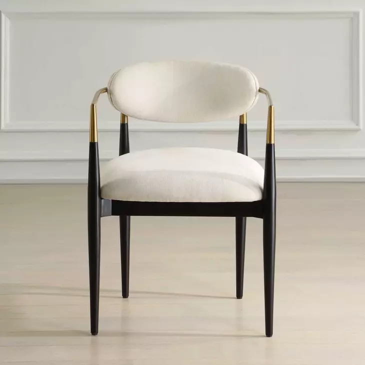 Alden Off White and Black Upholstered Dining Arm Chair