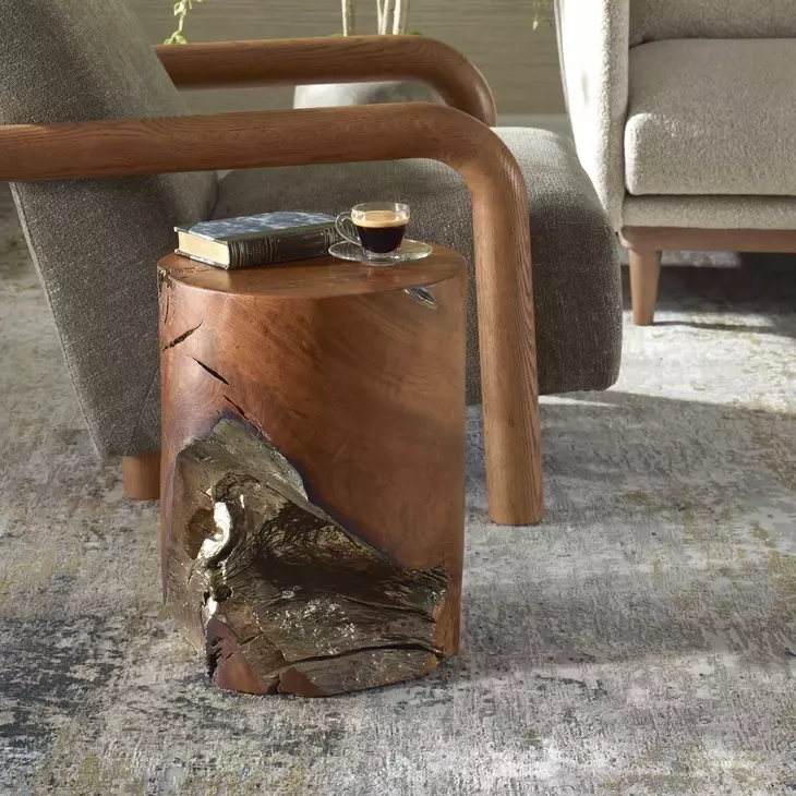 Oakley Natural Teak and Silver Accent Stool