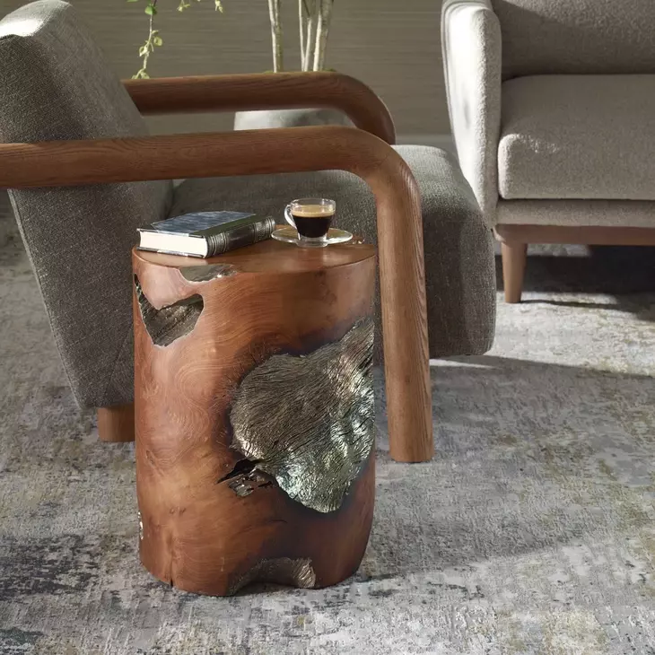 Oakley Natural Teak and Silver Accent Stool