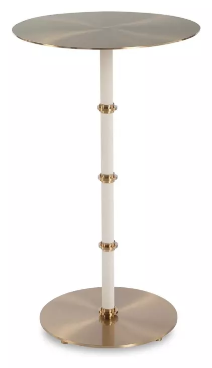 Monterey White and Brass Round Accent Table