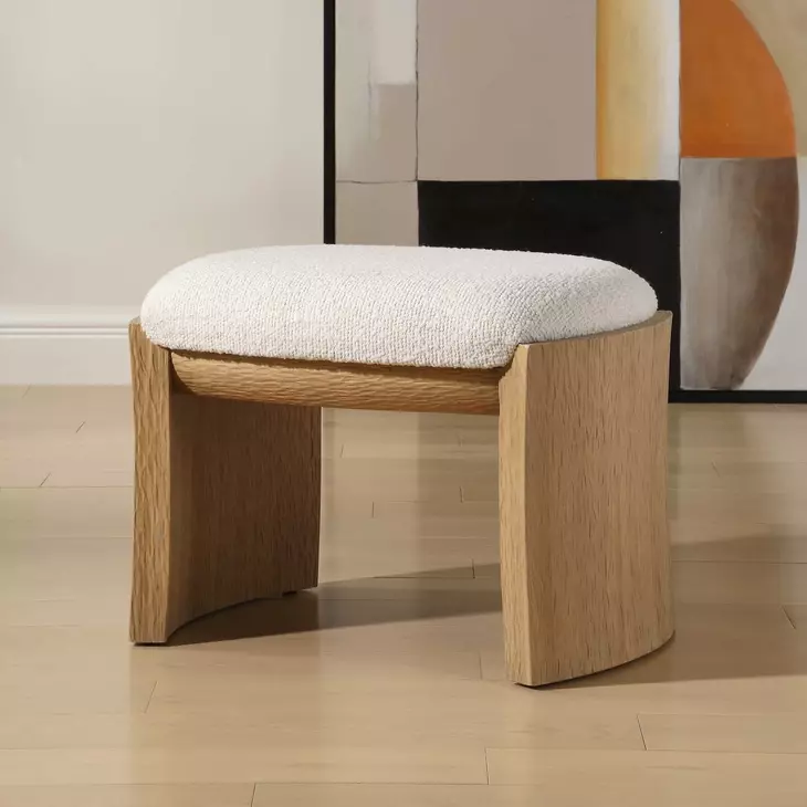 Port Texture White Upholstered Small Accent Bench