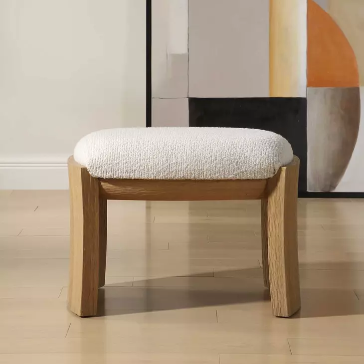 Port Texture White Upholstered Small Accent Bench