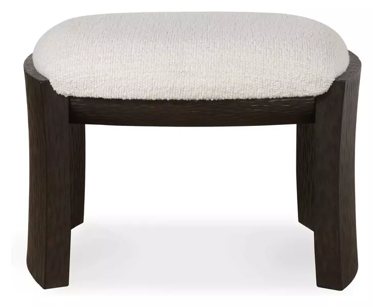 Port Texture White and Walnut Upholstered Small Accent Bench