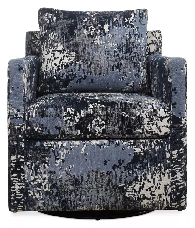 Oakley Indigo and White Upholstered Swivel Glider Accent Chair