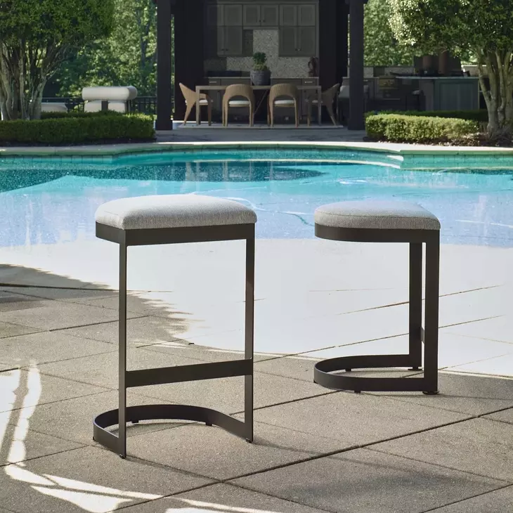 Kingsley Taupe Gray Upholstered Outdoor Bar Stool