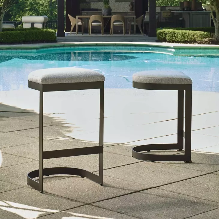 Kingsley Taupe Gray Upholstered Outdoor Bar Stool