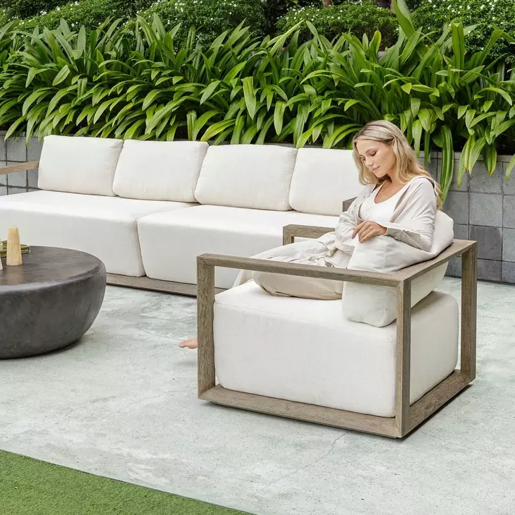 Carlisle Oyster White and Weathered Gray Upholstered Outdoor Lounge Chair