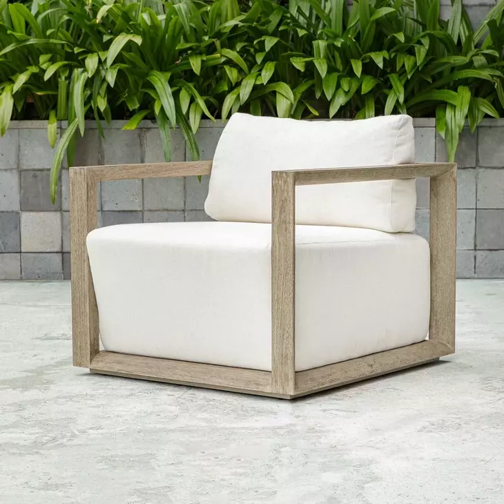 Carlisle Oyster White and Weathered Gray Upholstered Outdoor Lounge Chair