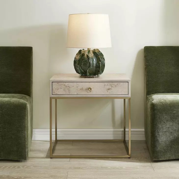 Langston Light Washed and Brushed Brass Rectangular Side Table