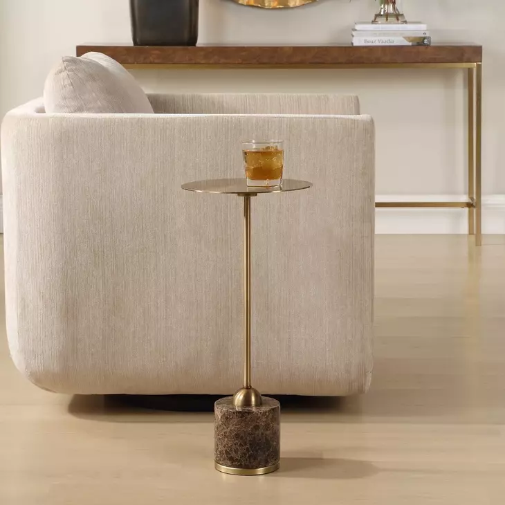 Verlin Brushed Brass and Brown Round Drink Table
