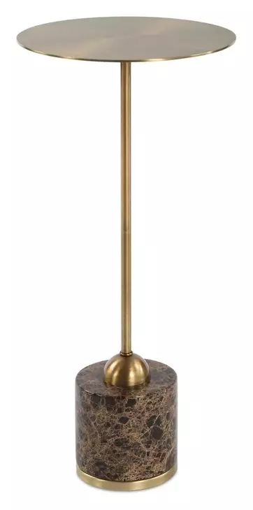 Verlin Brushed Brass and Brown Round Drink Table