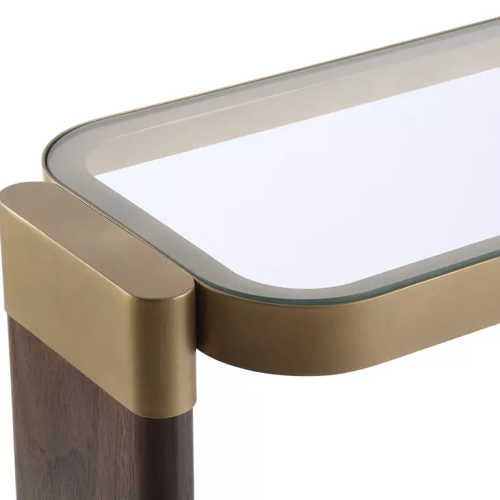 Grafton Gold and Brown Rectangular Glass Top Console Table