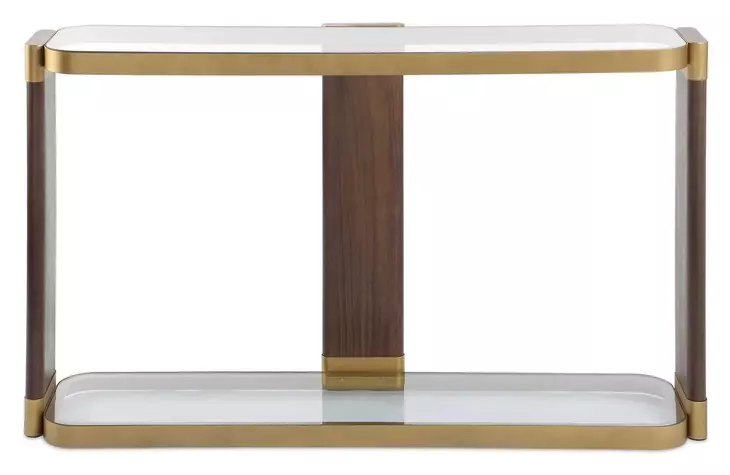 Grafton Gold and Brown Rectangular Glass Top Console Table